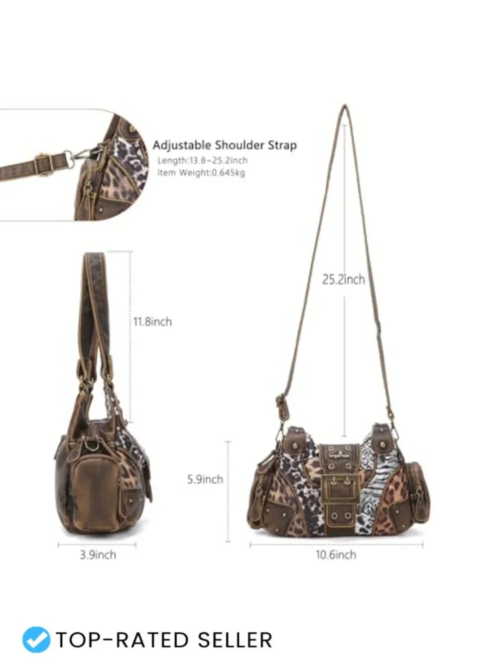 Vegan Leather Hobo Shoulder Bag Multi-Pocket Crossbody Purse